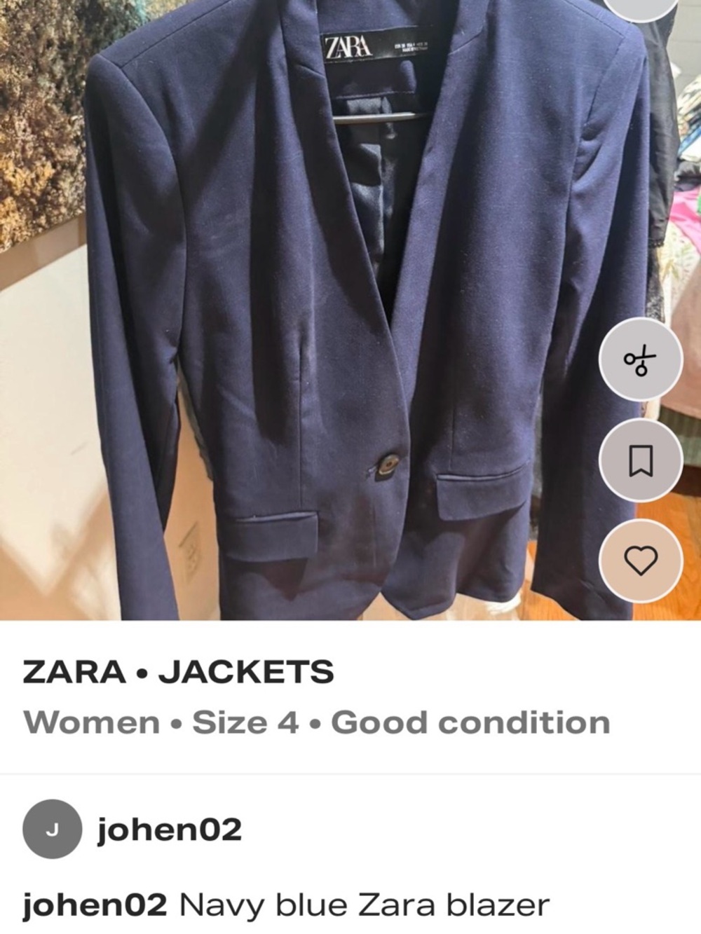 Zara Navy Blazer with Single-Button Closure